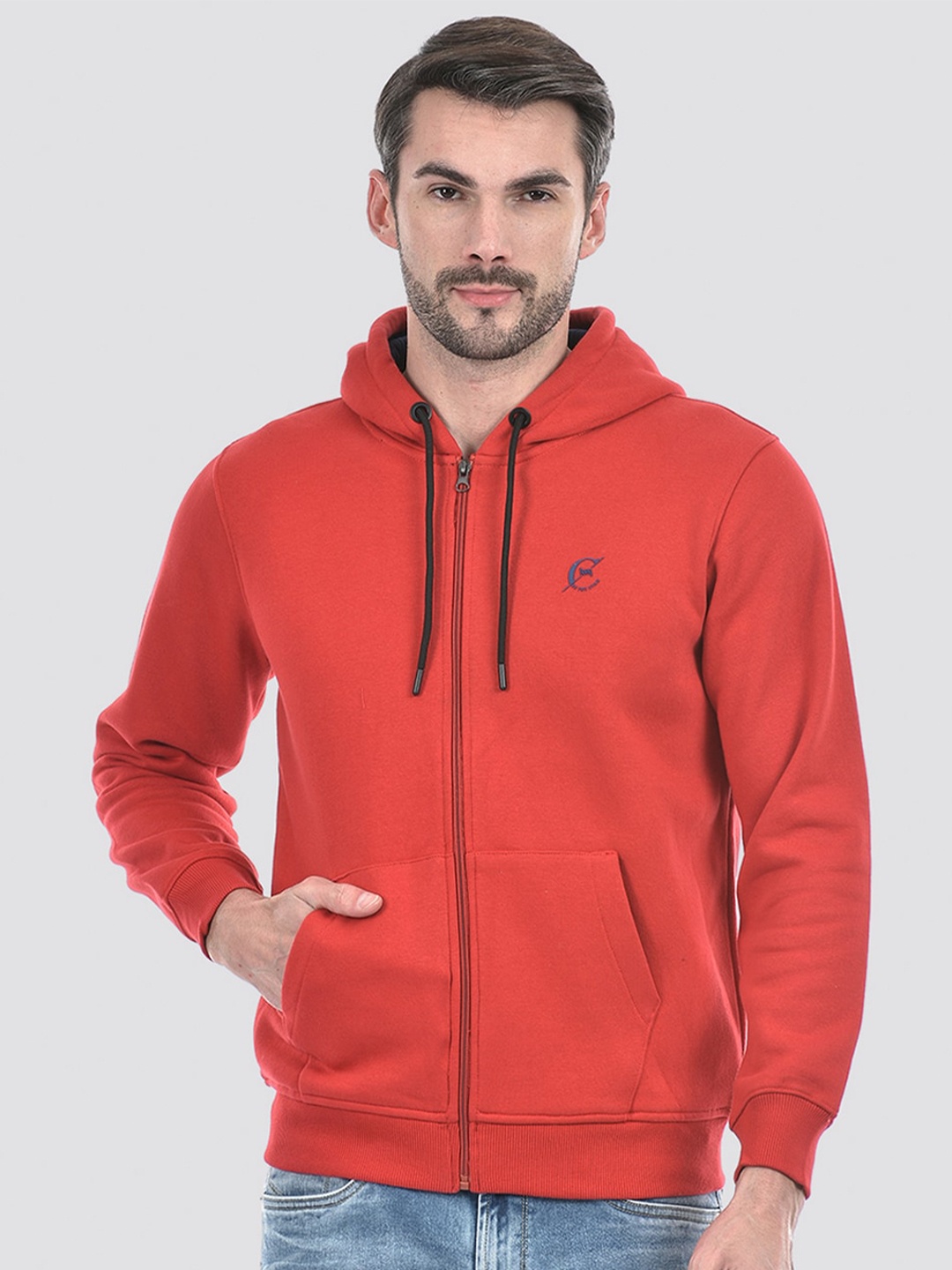 

Lawman pg3 Hooded Long Sleeves Cotton Front Open Sweatshirt, Red