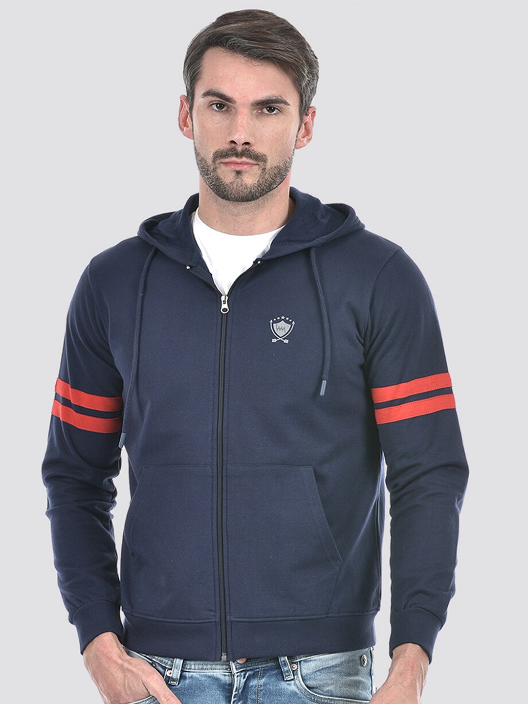 

Lawman pg3 Hooded Long Sleeves Zip Detail Cotton Front Open Sweatshirt, Navy blue