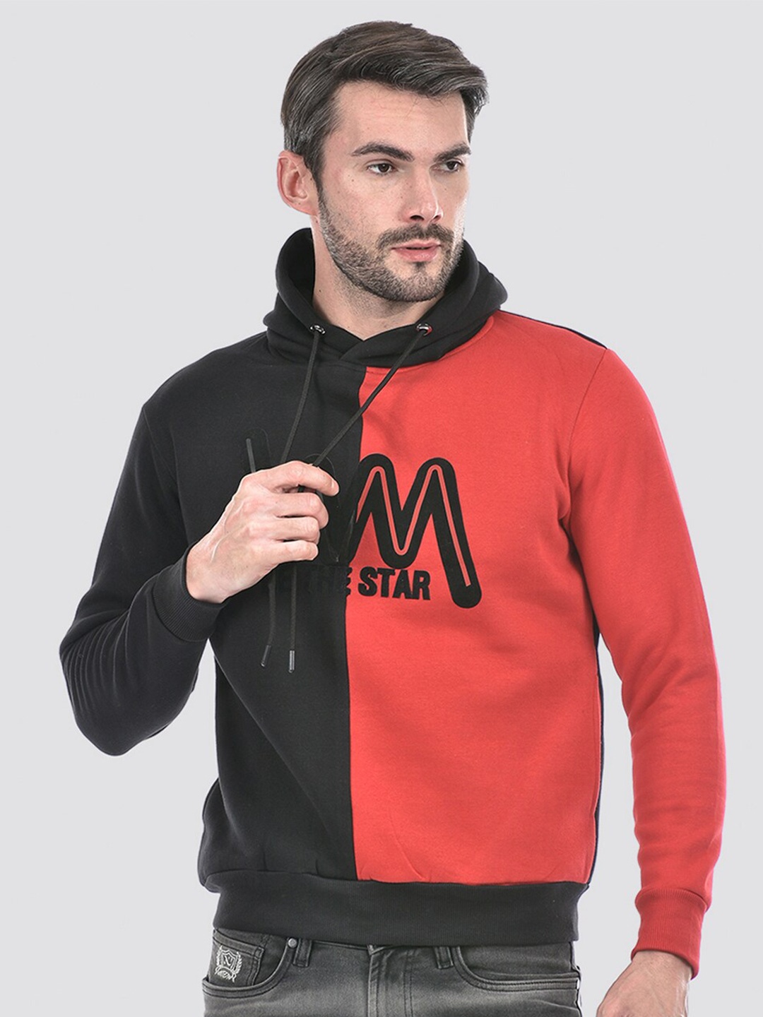 

Lawman pg3 Colourblocked Hooded Long Sleeves Cotton Pullover Sweatshirt, Red