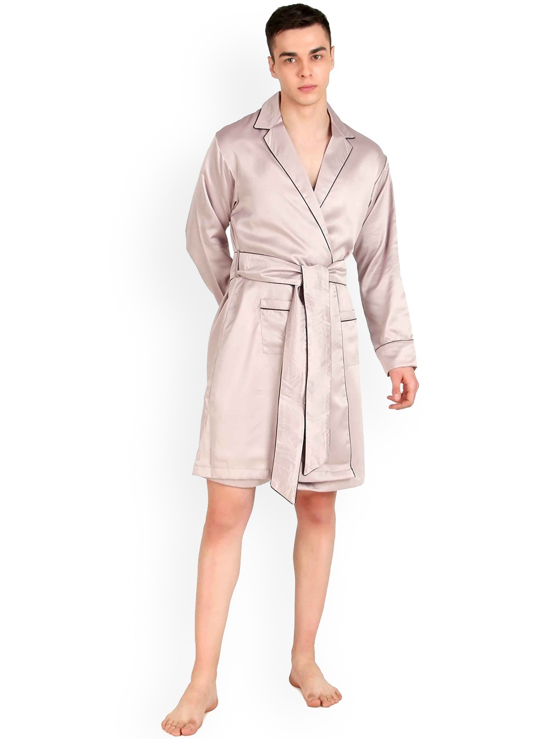 

Bella Babe by SK Satin Long Sleeved Robe With Belt, Lavender