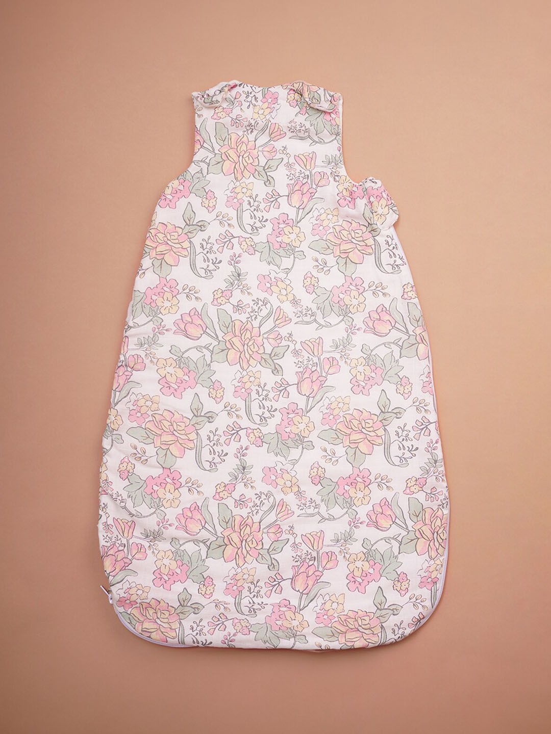 

Fancy Fluff Infants Floral Printed Bamboo Muslin Sleeping Bag, Peach