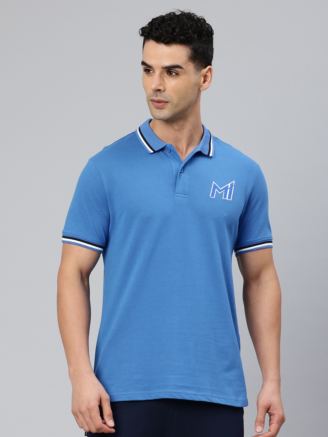 

Mumbai Indians Men Essential Fan Polo Collar Pure Cotton T-shirt, Blue