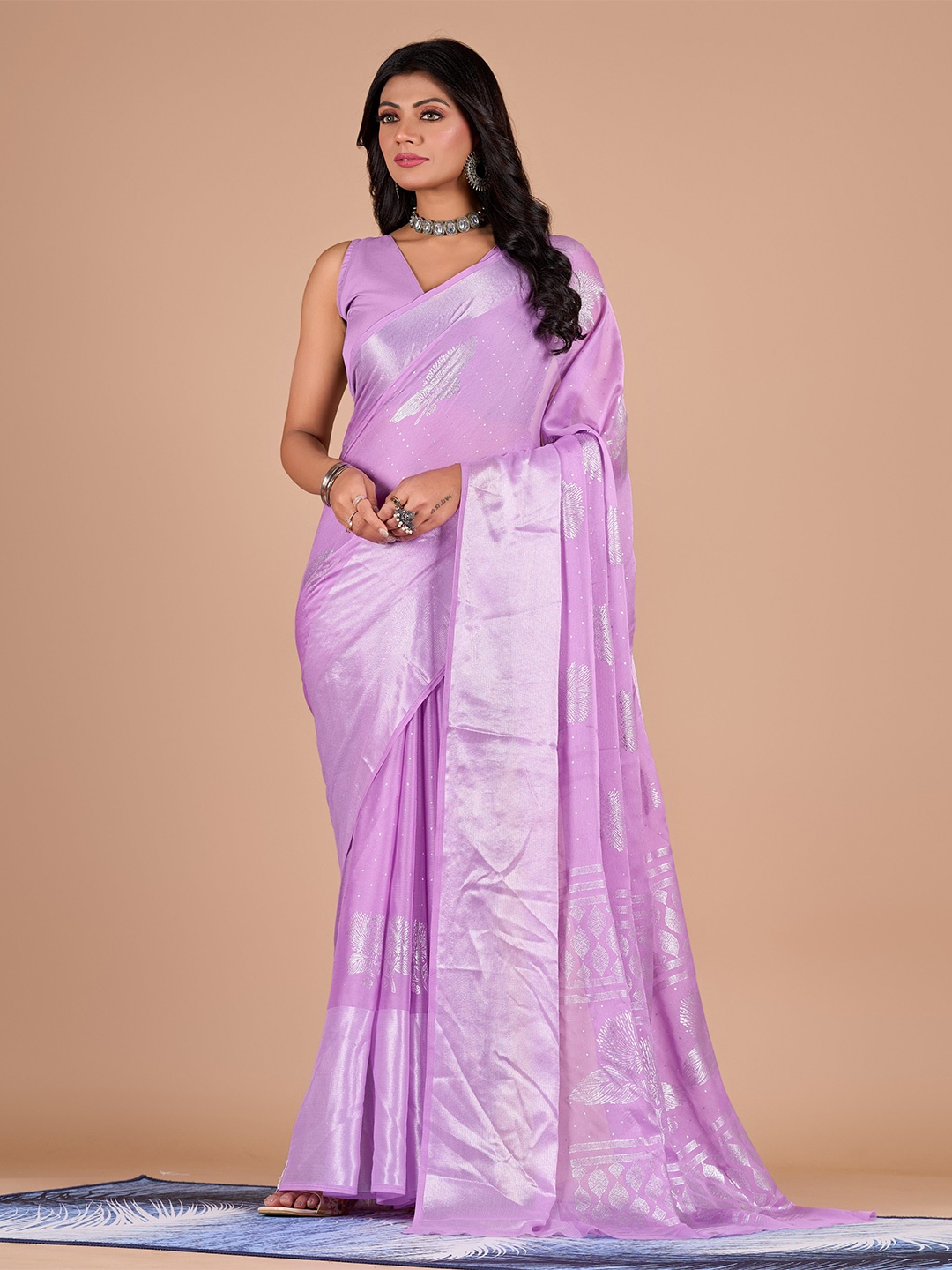 

VIRICA Ethnic Motifs Printed Zari Banarasi Saree, Lavender