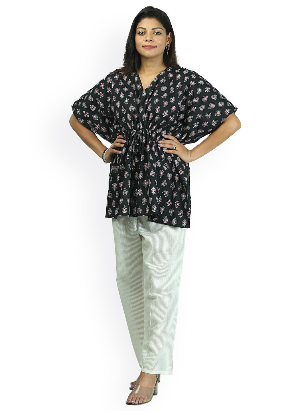 

Freesia Array Printed Pure Cotton Top & Trouser, Black