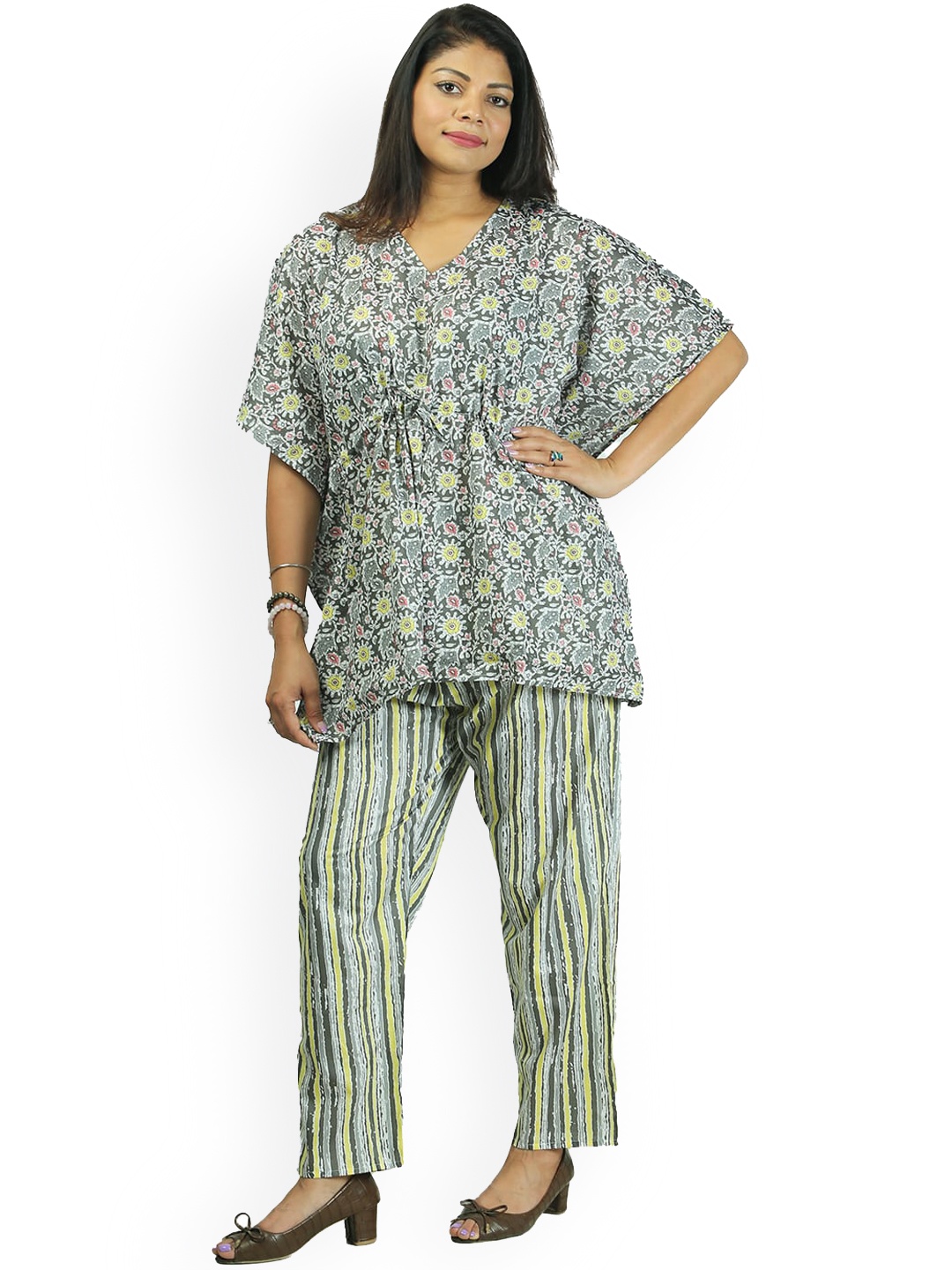 

Freesia Array Printed Pure Cotton Top & Trouser, Grey