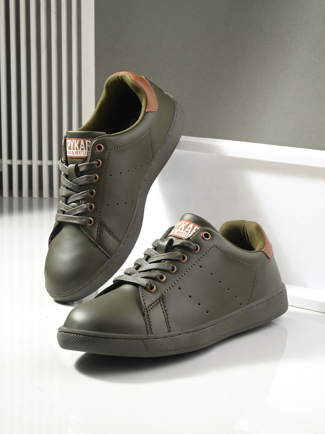 

SPYKAR Women Comfort Insole Lace-Up Sneakers, Olive