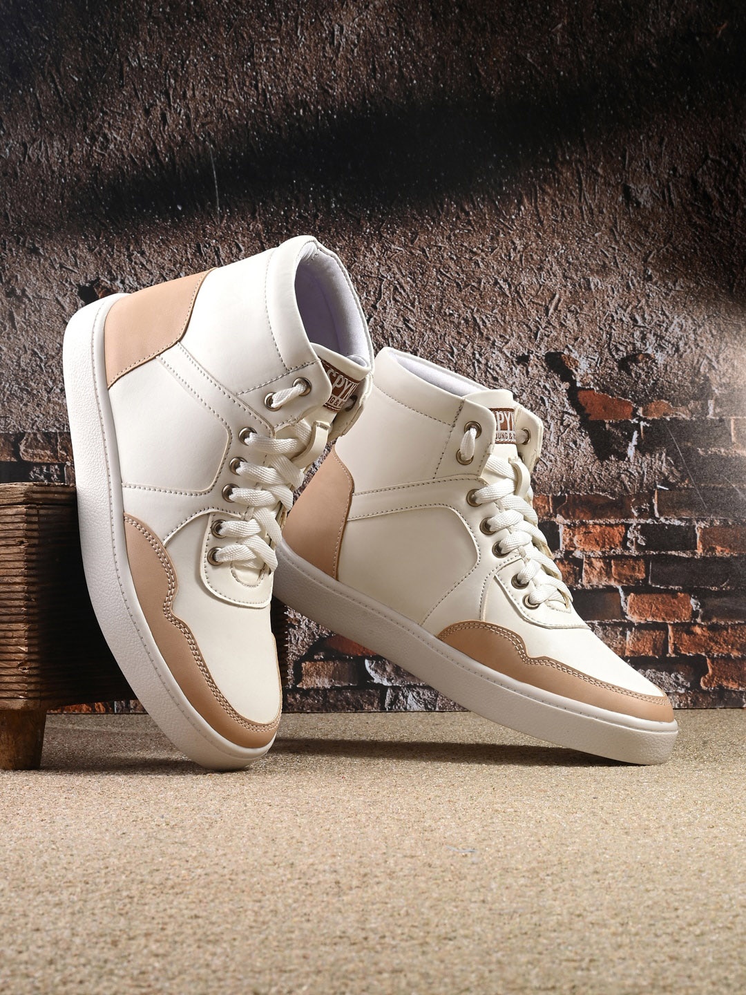 

SPYKAR Women Textured Comfort Insole High-Top Lace-Up Sneakers, White
