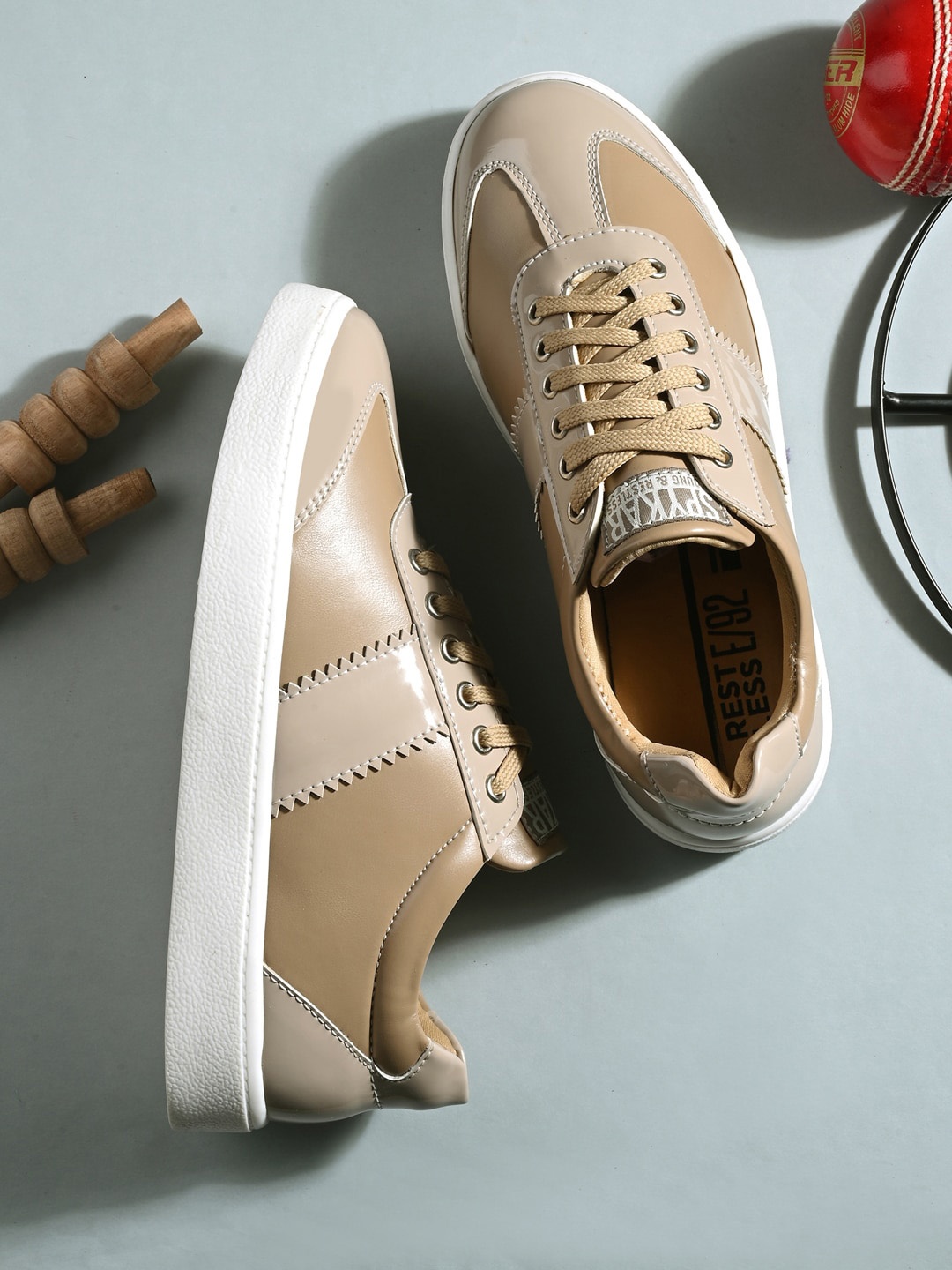 

SPYKAR Women Textured Comfort Insole Contrast Sole Lace-Ups Sneakers, Beige