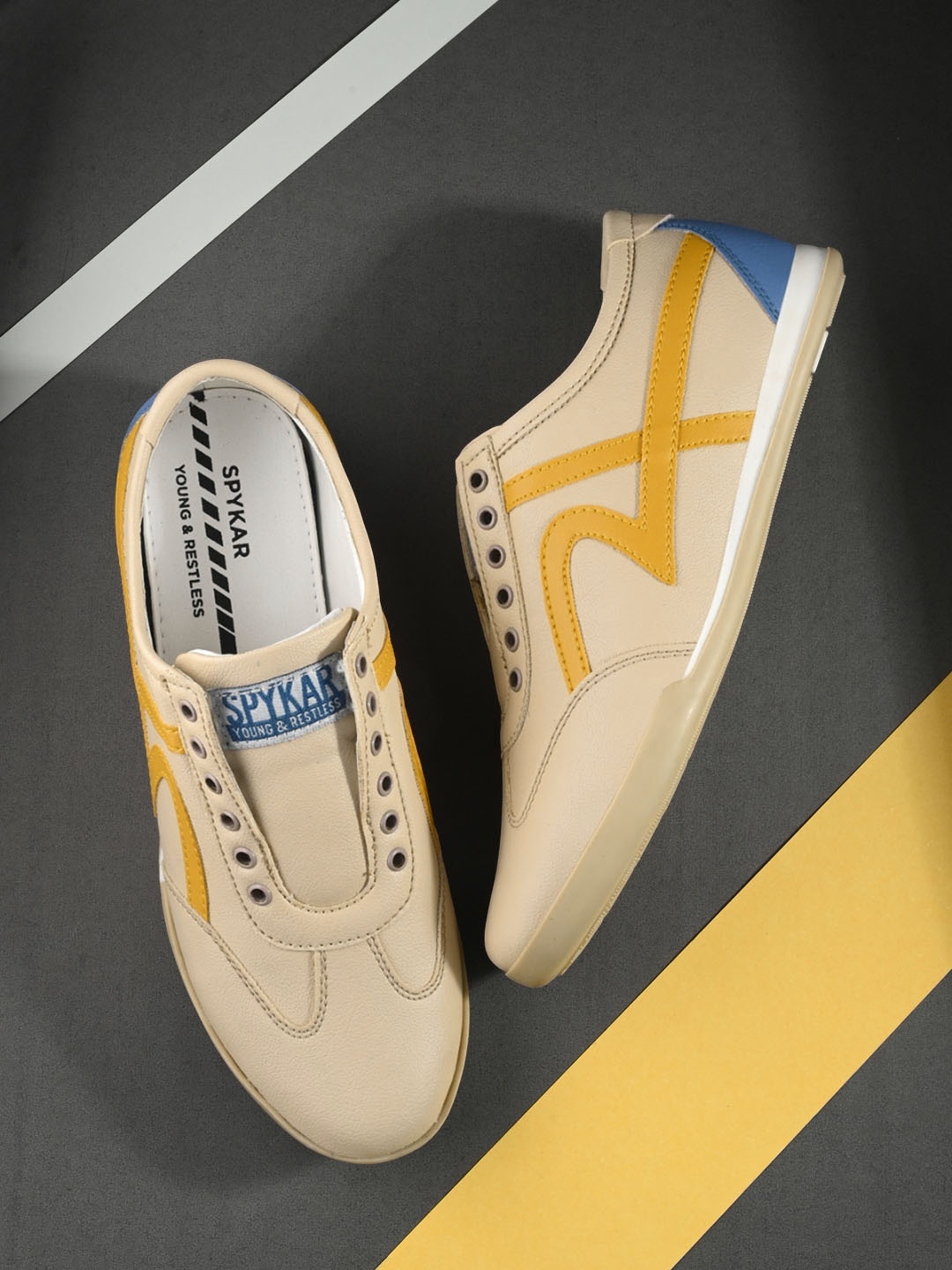 

SPYKAR Women Striped Lace Up Sneakers, Yellow