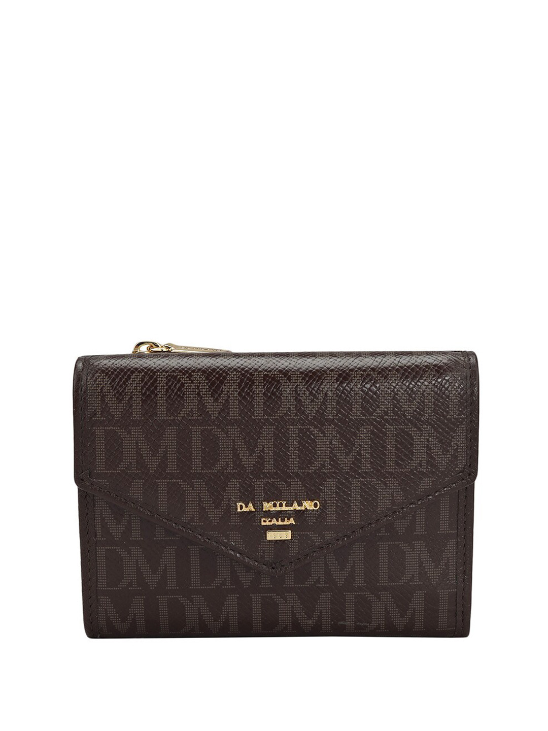 

Da Milano Women Typography Printed Leather Envelope, Brown