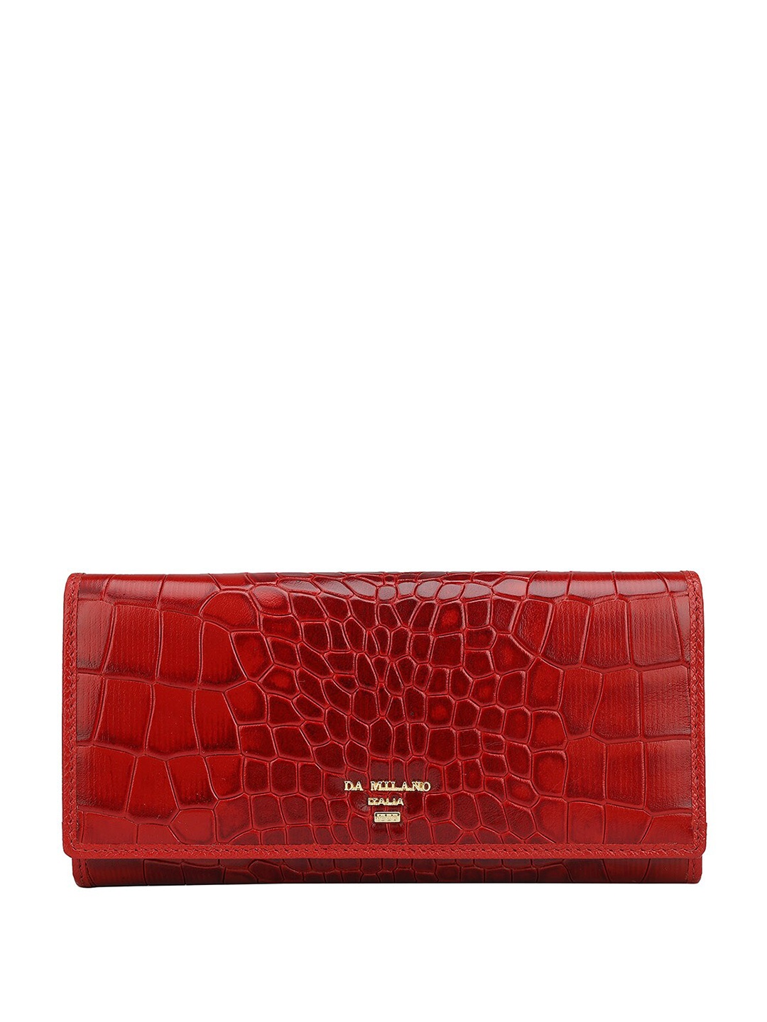 

Da Milano Women Textured Leather Two Fold Wallet, Red