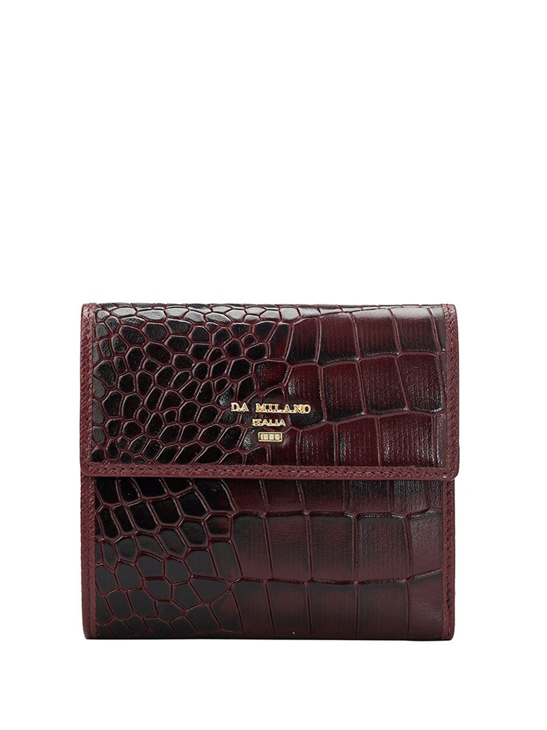 

Da Milano Women Textured Leather Two Fold Wallet, Burgundy