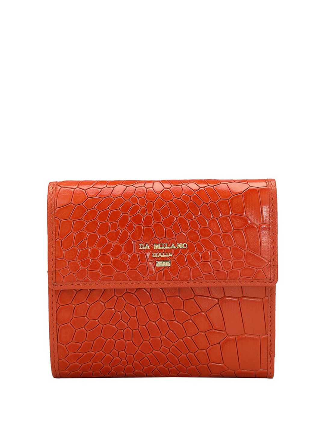 

Da Milano Women Animal Textured Leather Three Fold Wallet, Orange