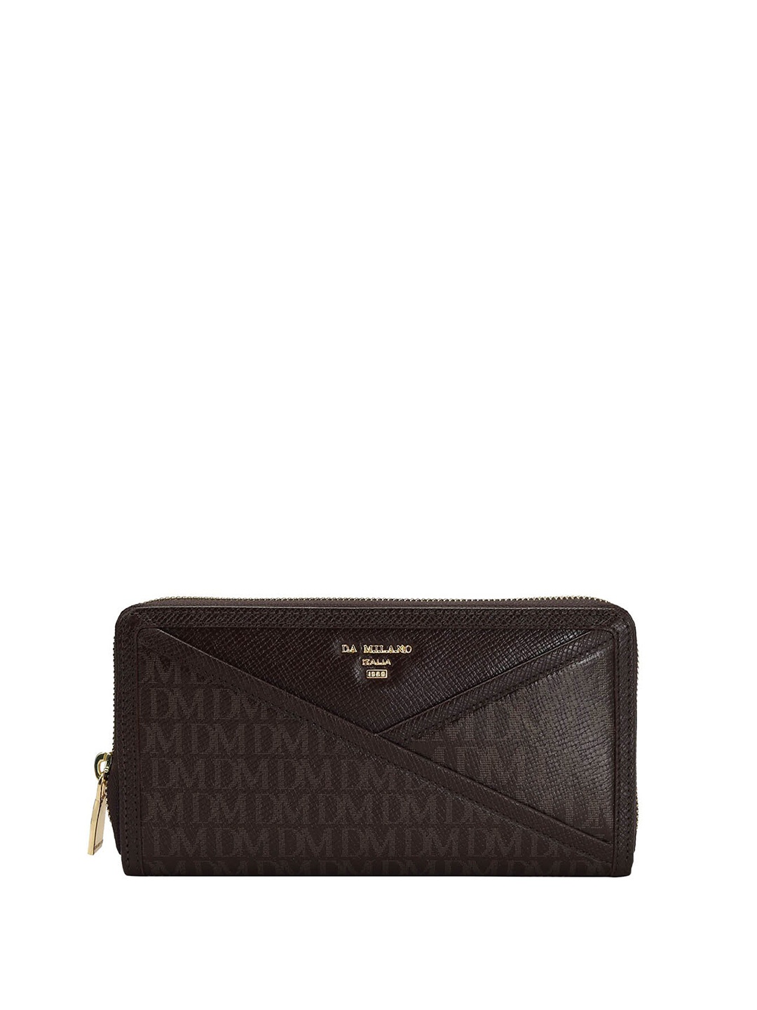 

Da Milano Women Typography Printed Leather Zip Around Wallet, Brown