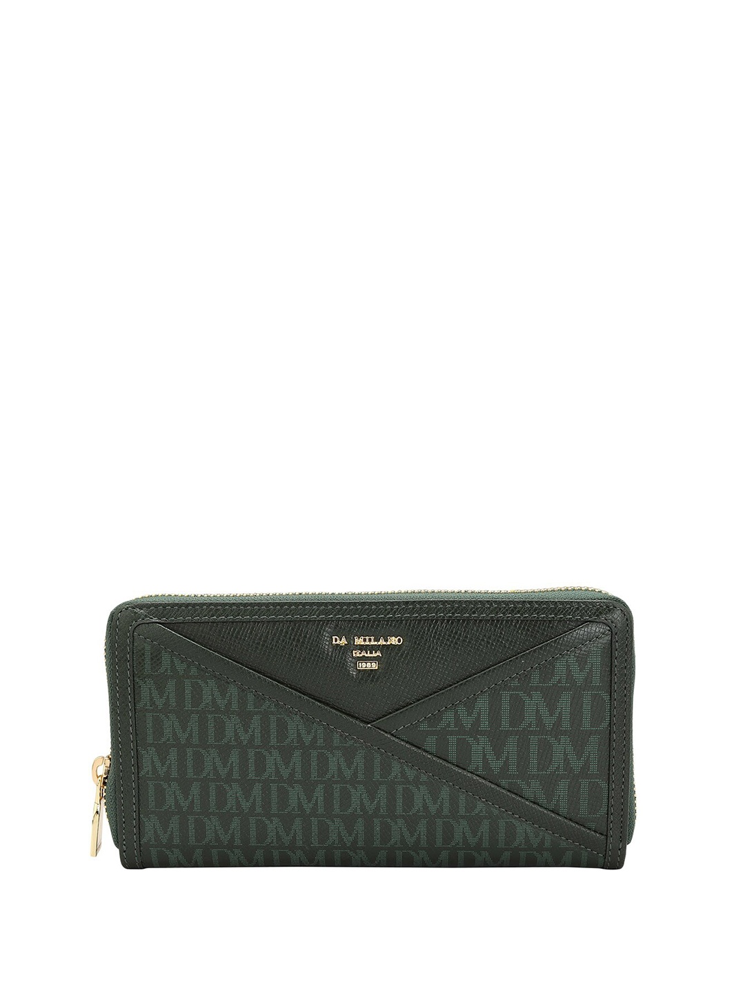 

Da Milano Women Brand Logo Printed Leather Two Fold Wallet, Green