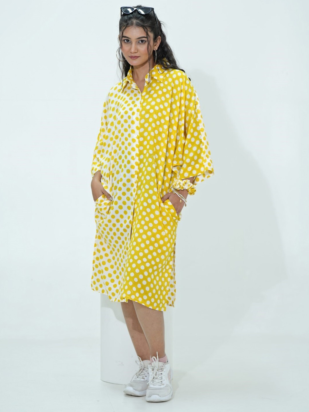 

SootiSyahi Colourblocked Shirt Midi Dress, White