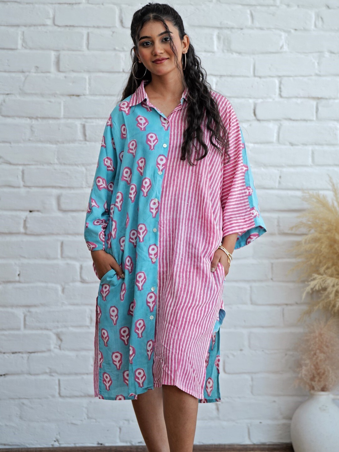 

SootiSyahi Printed A-Line Oversize Shirt Dress, Blue
