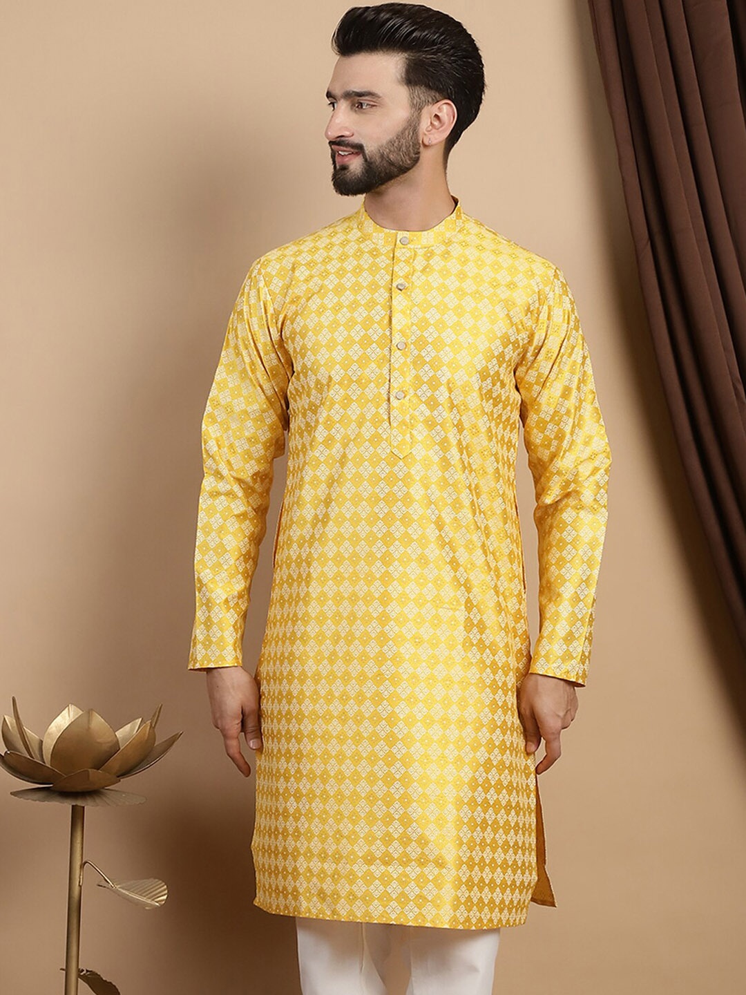 

Anouk Yellow Ethnic Motifs Mandarin Collar Kurta