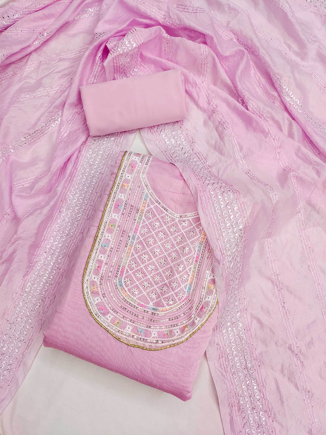 

KALINI Ethnic Motifs Embroidered Unstitched Dress Material, Pink