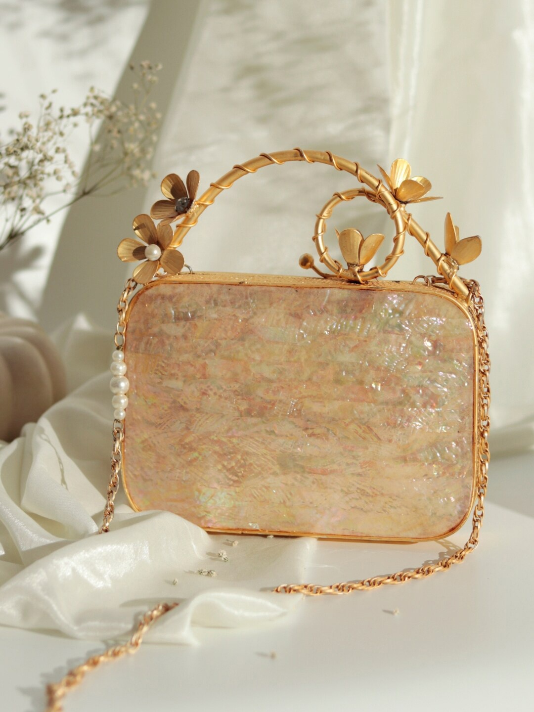 

THE TAN CLAN Embellished Box Clutch, Gold