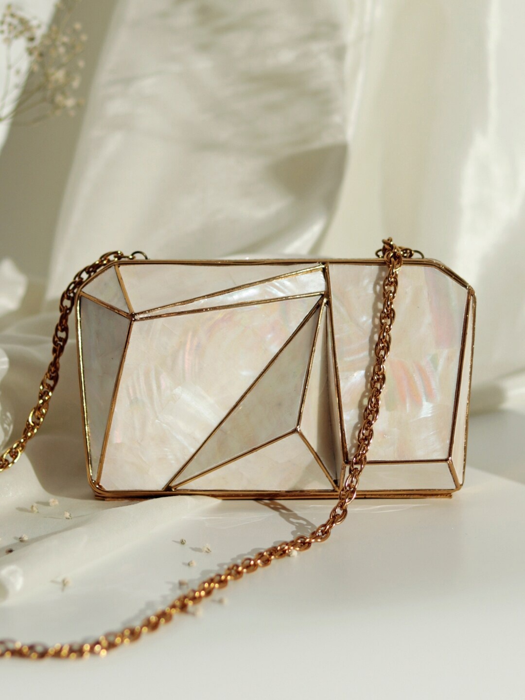 

THE TAN CLAN Embellished 3D Box Clutch, Gold