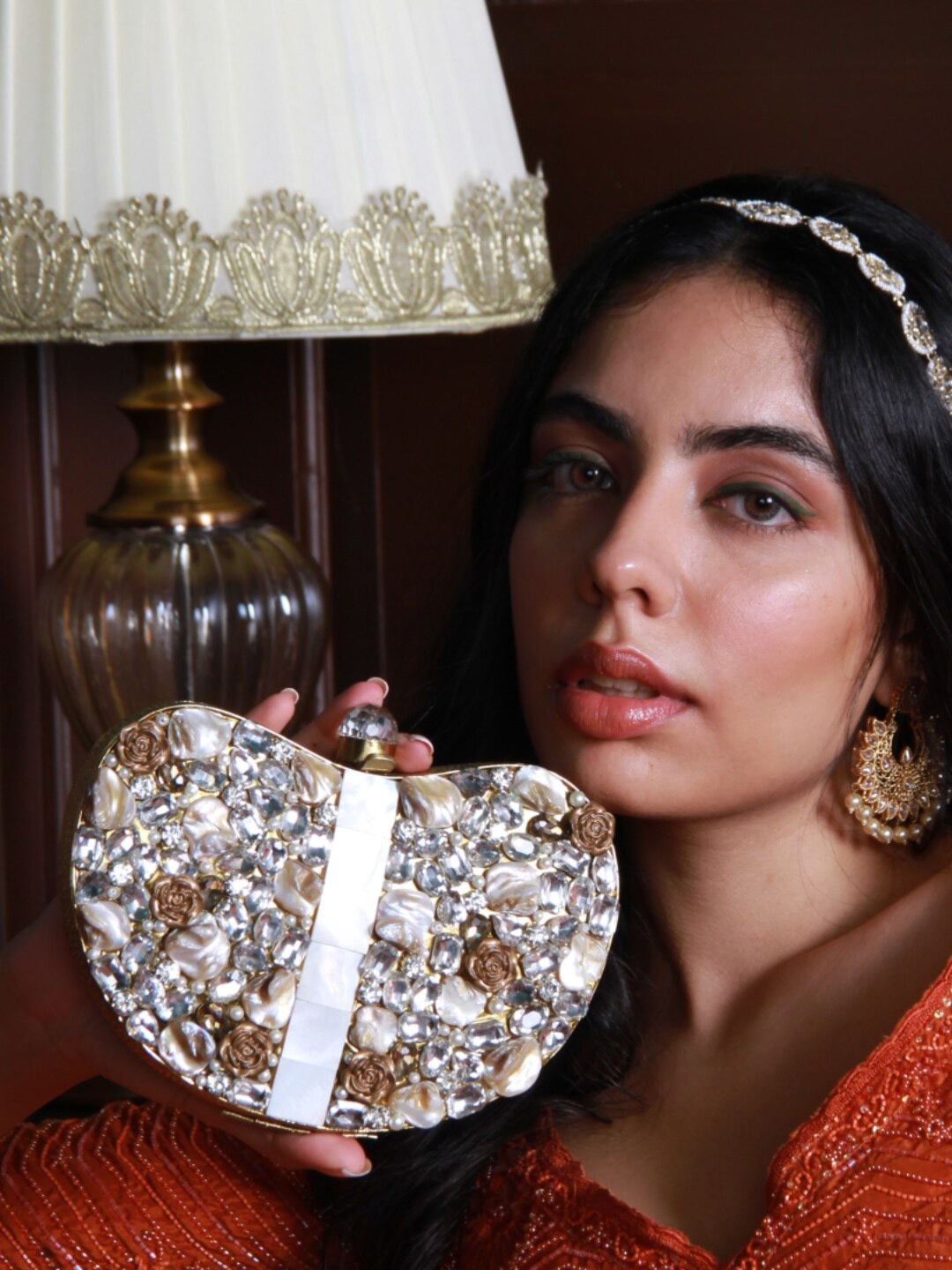 

THE TAN CLAN Embellished Box Clutch, Gold