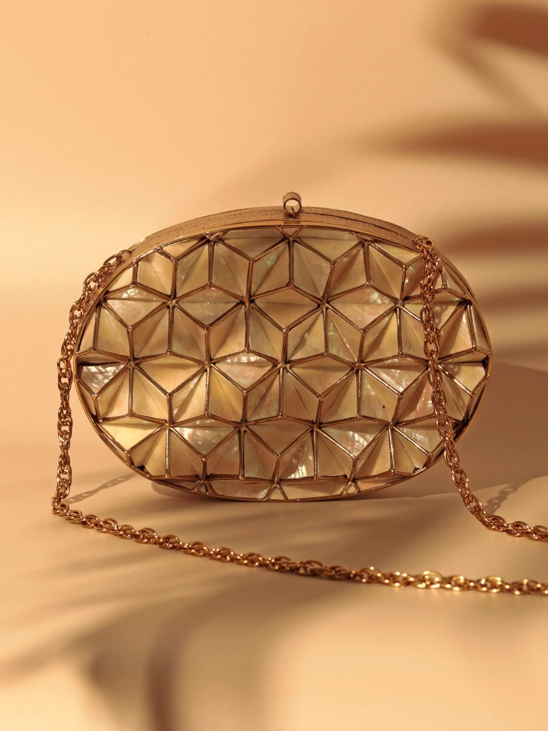 

THE TAN CLAN Embellished Box Clutch, Gold