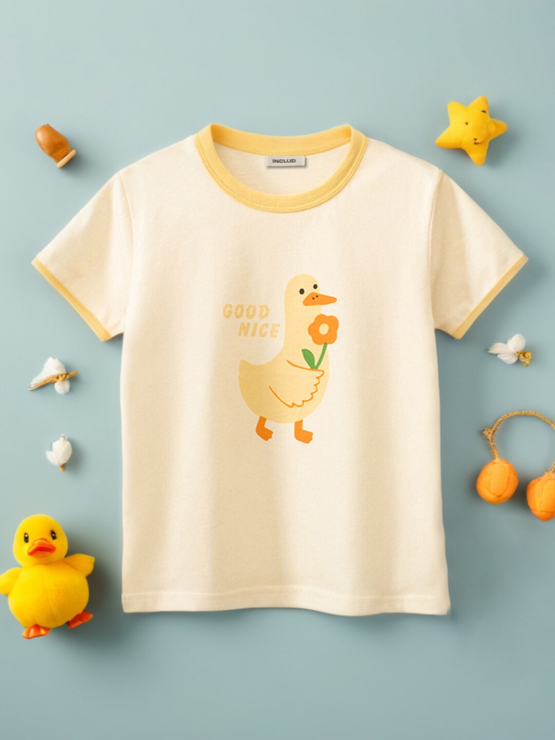 

INCLUD Girls Graphic Printed Round Neck Short Sleeves T-shirt, Beige