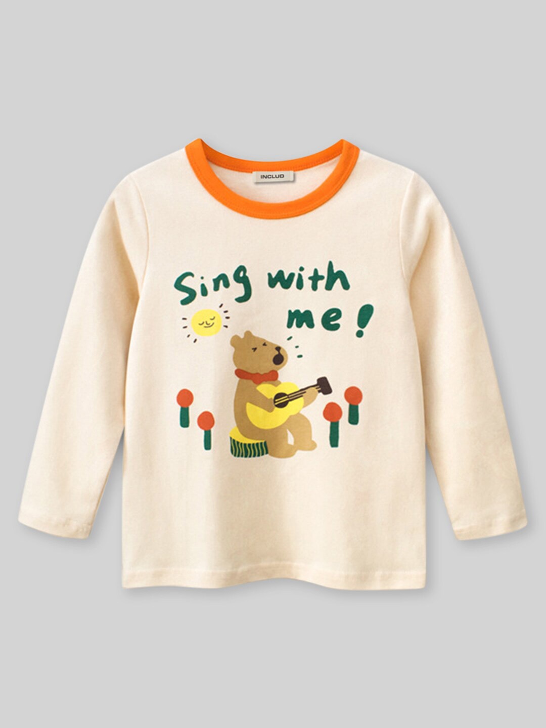 

INCLUD Girls Graphic Printed Round Neck Long Sleeves T-shirt, Off white