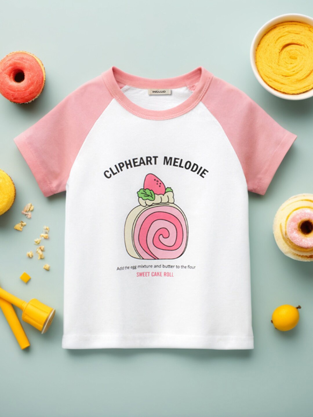 

INCLUD Girls Graphic Printed Round Neck Raglan Sleeves T-shirt, Pink