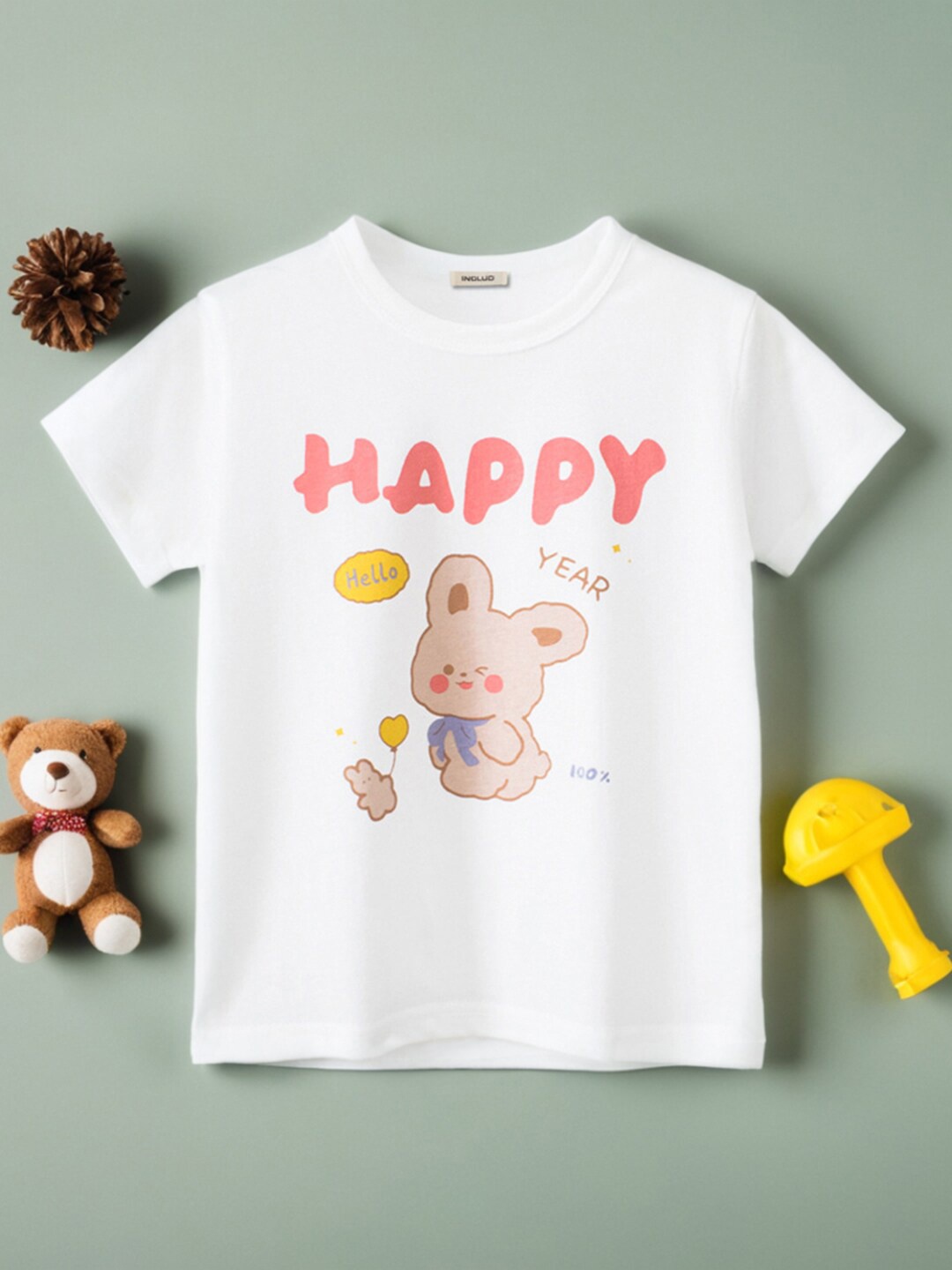 

INCLUD Boys Round Neck Graphic Printed Cotton Short Sleeves T-shirt, White