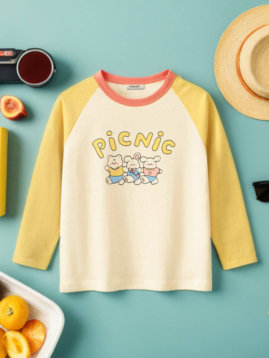 

INCLUD Girls Typography Printed Round Neck Raglan Sleeves T-shirt, Yellow