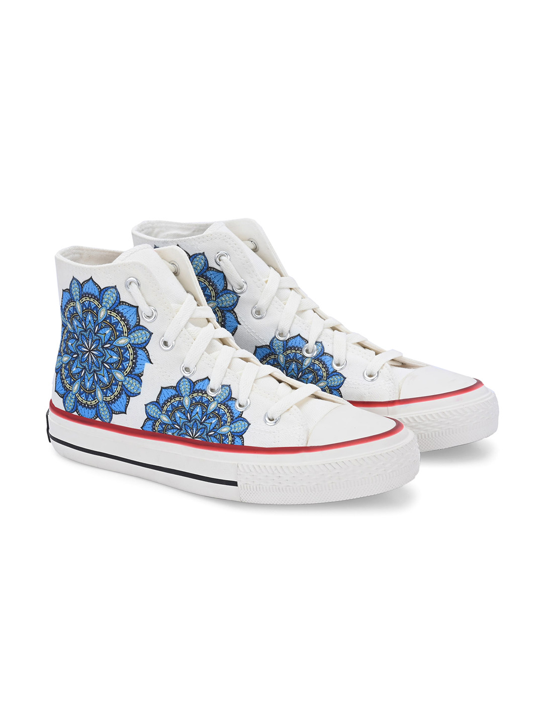 

CROWCIA LONDON Men Printed Round Toe Lightweight Canvas Sneakers, White