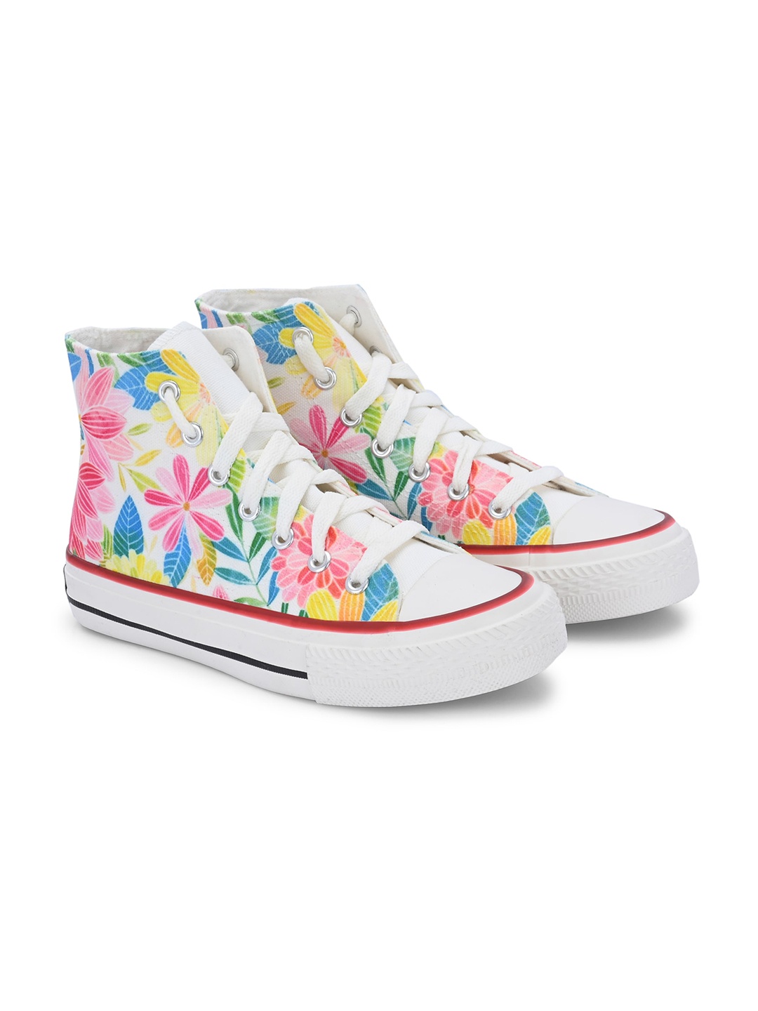 

CROWCIA LONDON Men Printed Lightweight High-Top Canvas Sneakers, White