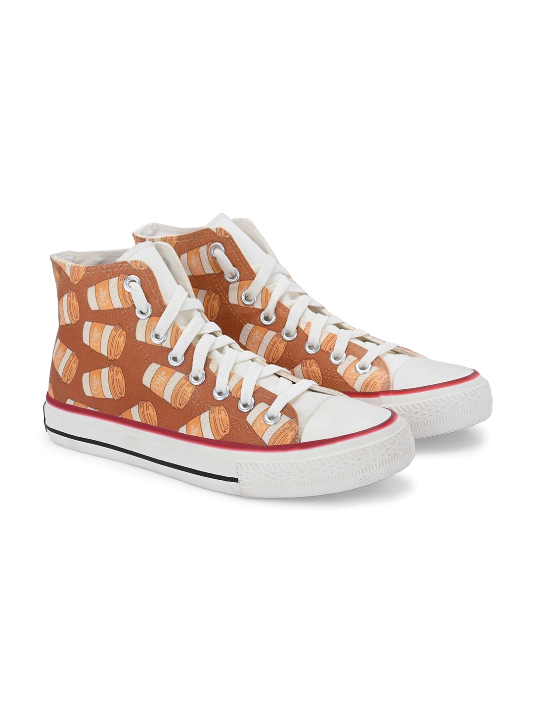 

CROWCIA LONDON Men Printed Lightweight High-Top Canvas Sneakers, Brown