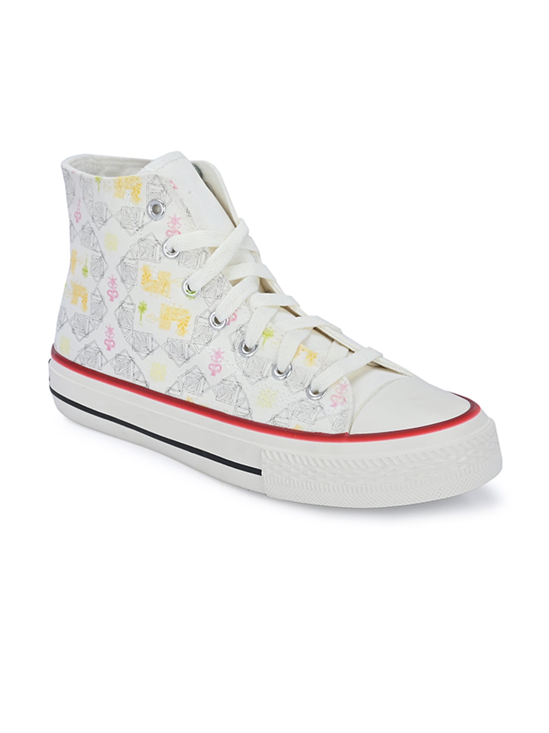 

CROWCIA LONDON Men Printed Lightweight High-Top Canvas Sneakers, White