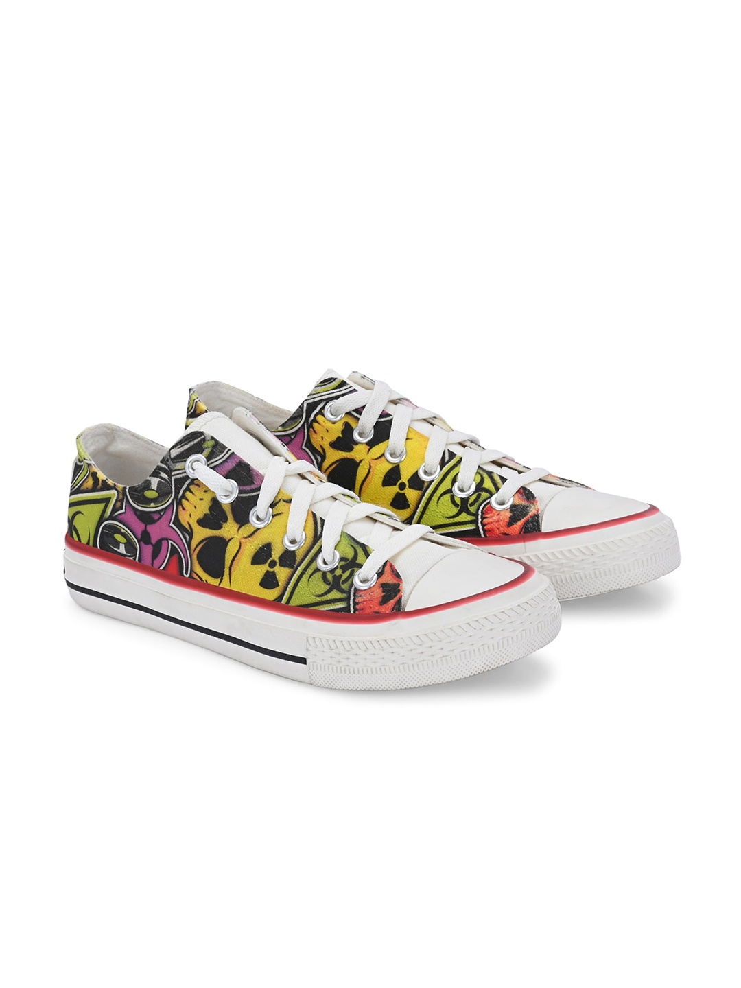 

CROWCIA LONDON Men Printed Round Toe Lightweight Canvas Sneakers, Yellow