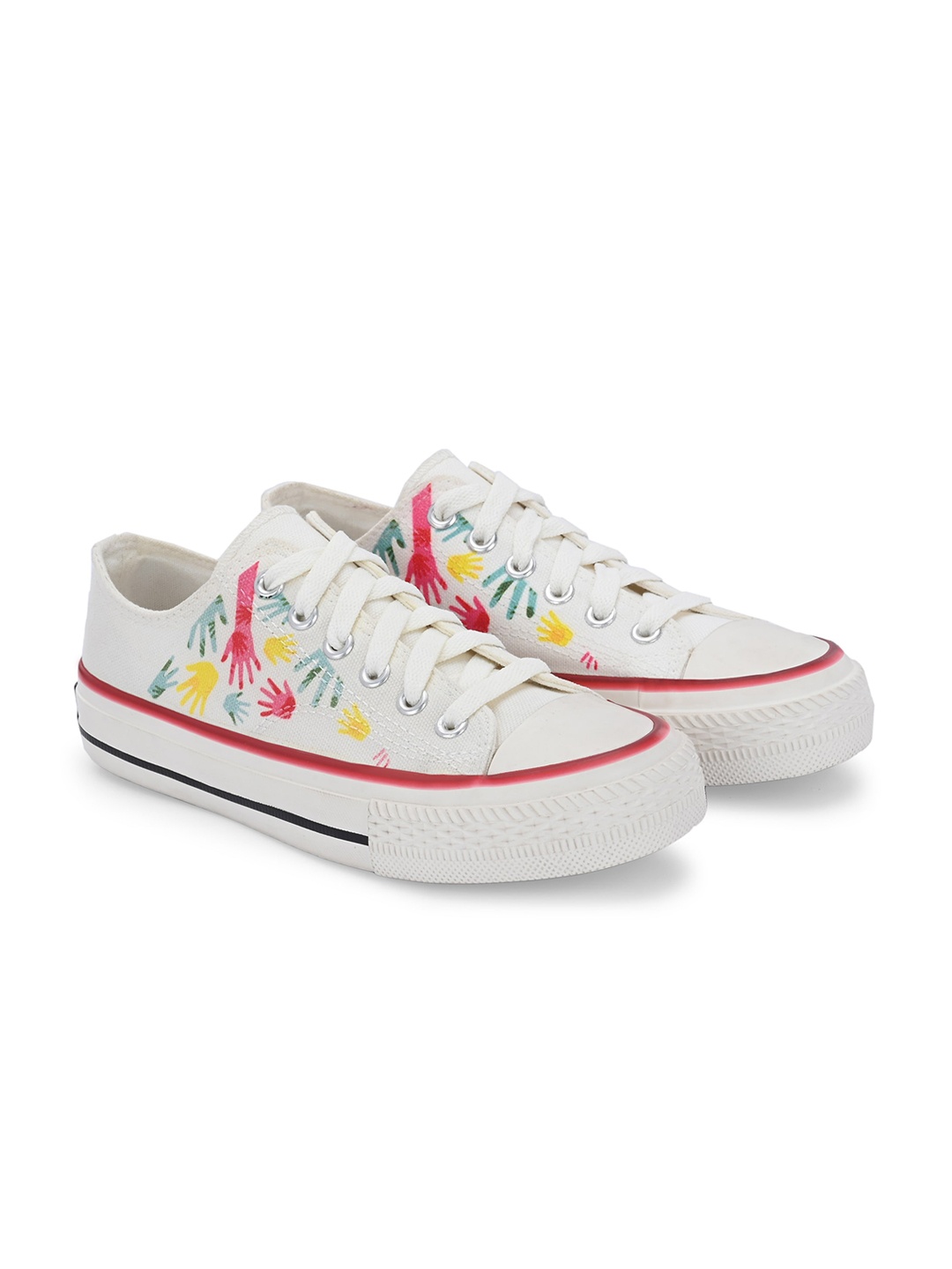 

CROWCIA LONDON Men Printed Round Toe Lightweight Canvas Sneakers, White