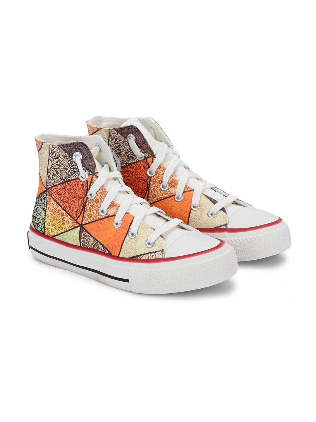 

CROWCIA LONDON Men Printed Lightweight High-Top Canvas Sneakers, Red