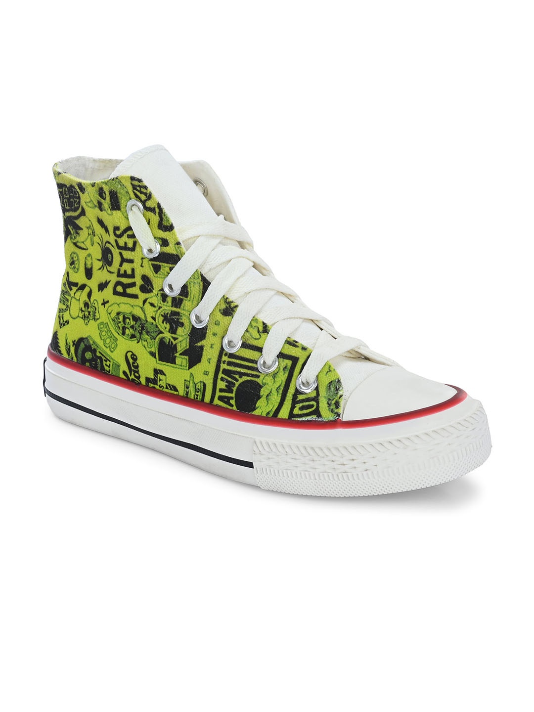 

CROWCIA LONDON Men Printed Lightweight High-Top Canvas Sneakers, Green