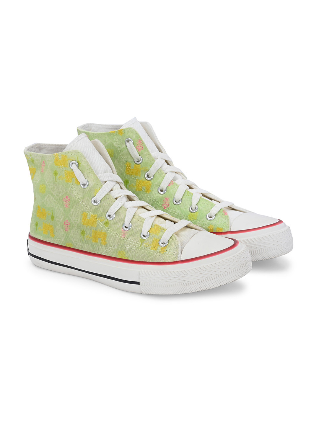 

CROWCIA LONDON Men Printed Round Toe Lightweight Canvas Sneakers, Green