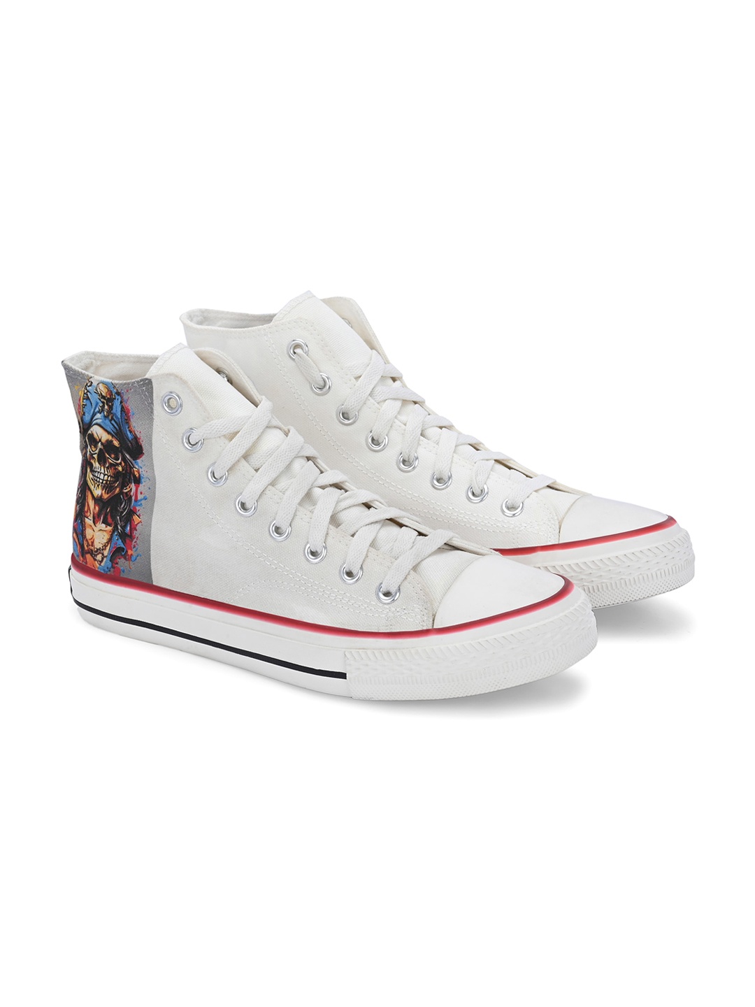 

CROWCIA LONDON Men Printed Lightweight High-Top Canvas Sneakers, White