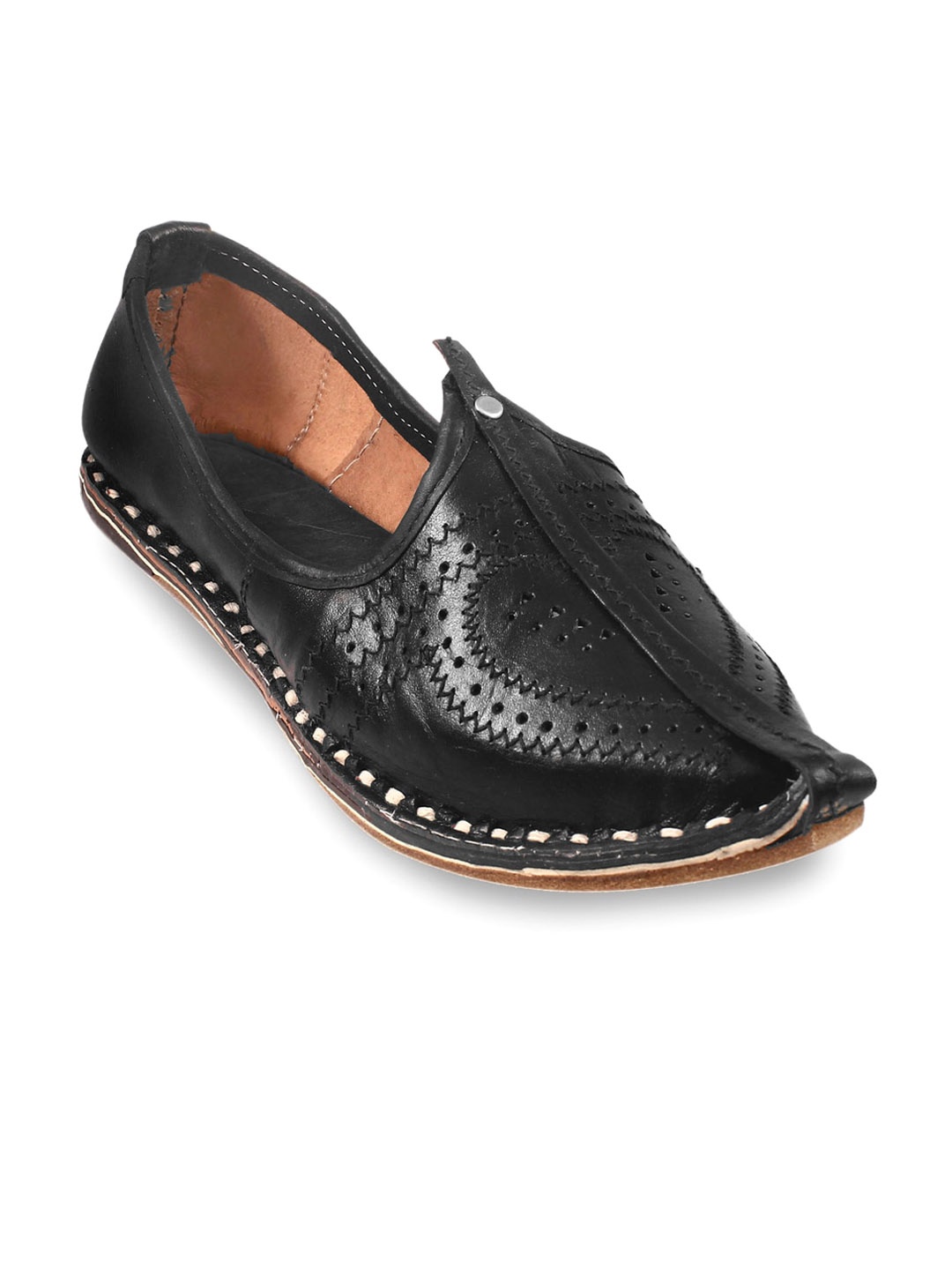 

Apratim Men Textured Laser Cut Mojaris, Black