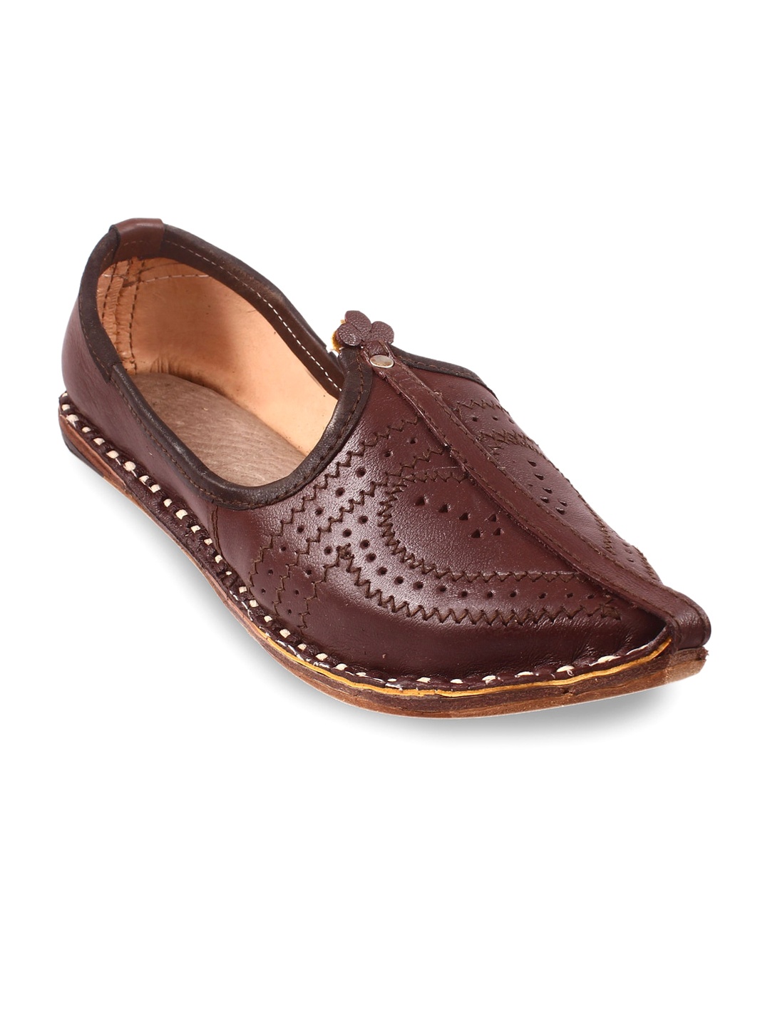 

Apratim Men Textured Laser Cut Mojaris, Brown
