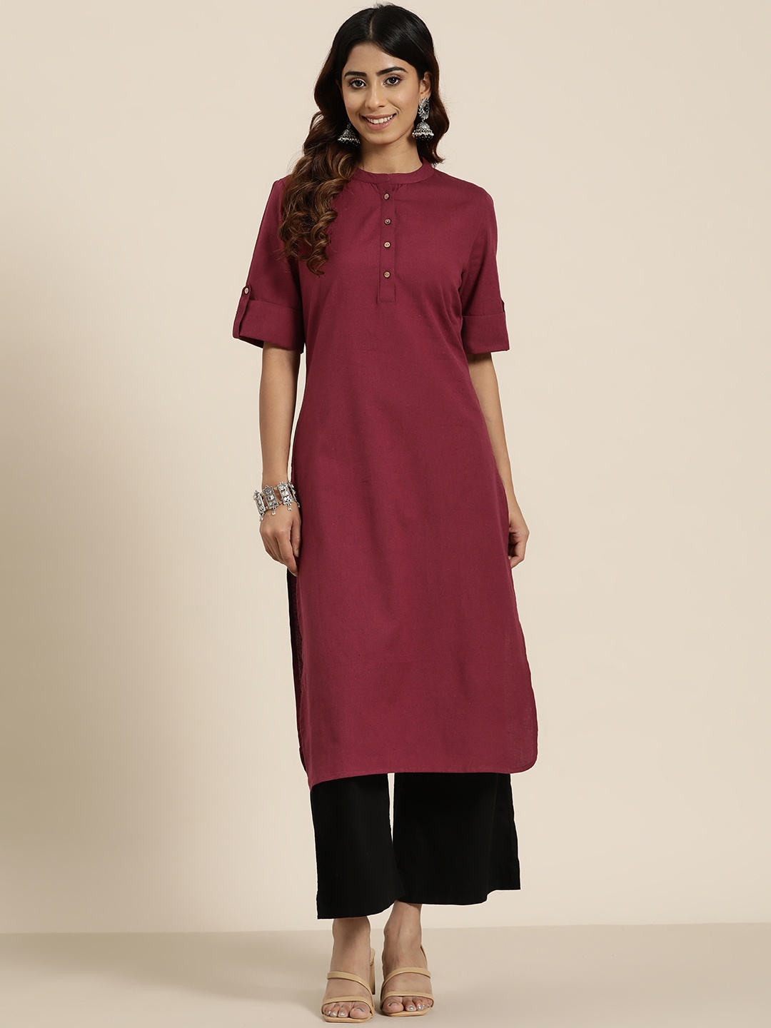 

HERE&NOW Women Solid Straight Kurta, Maroon