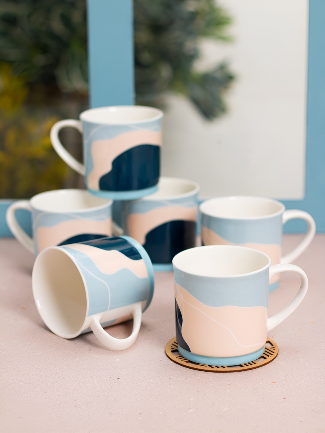

JCPL Blue & Pink 6 Pieces Printed Ceramic Glossy Cups 200 ml Each