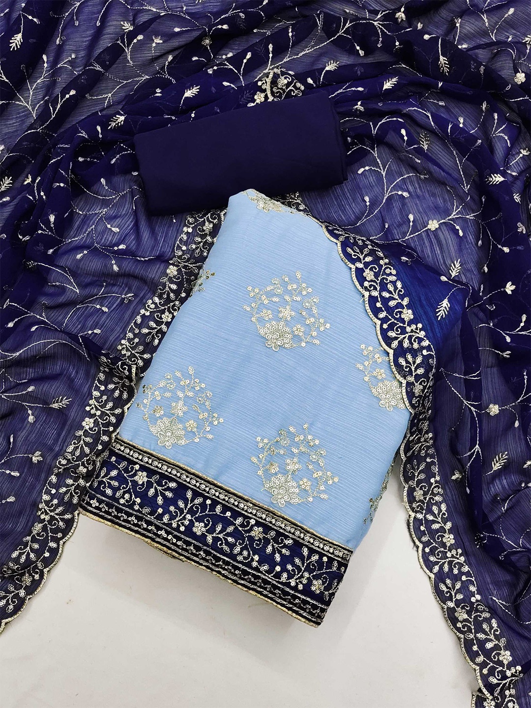 

KALINI Ethnic Motifs Embroidered Sequinned Unstitched Dress Material, Blue