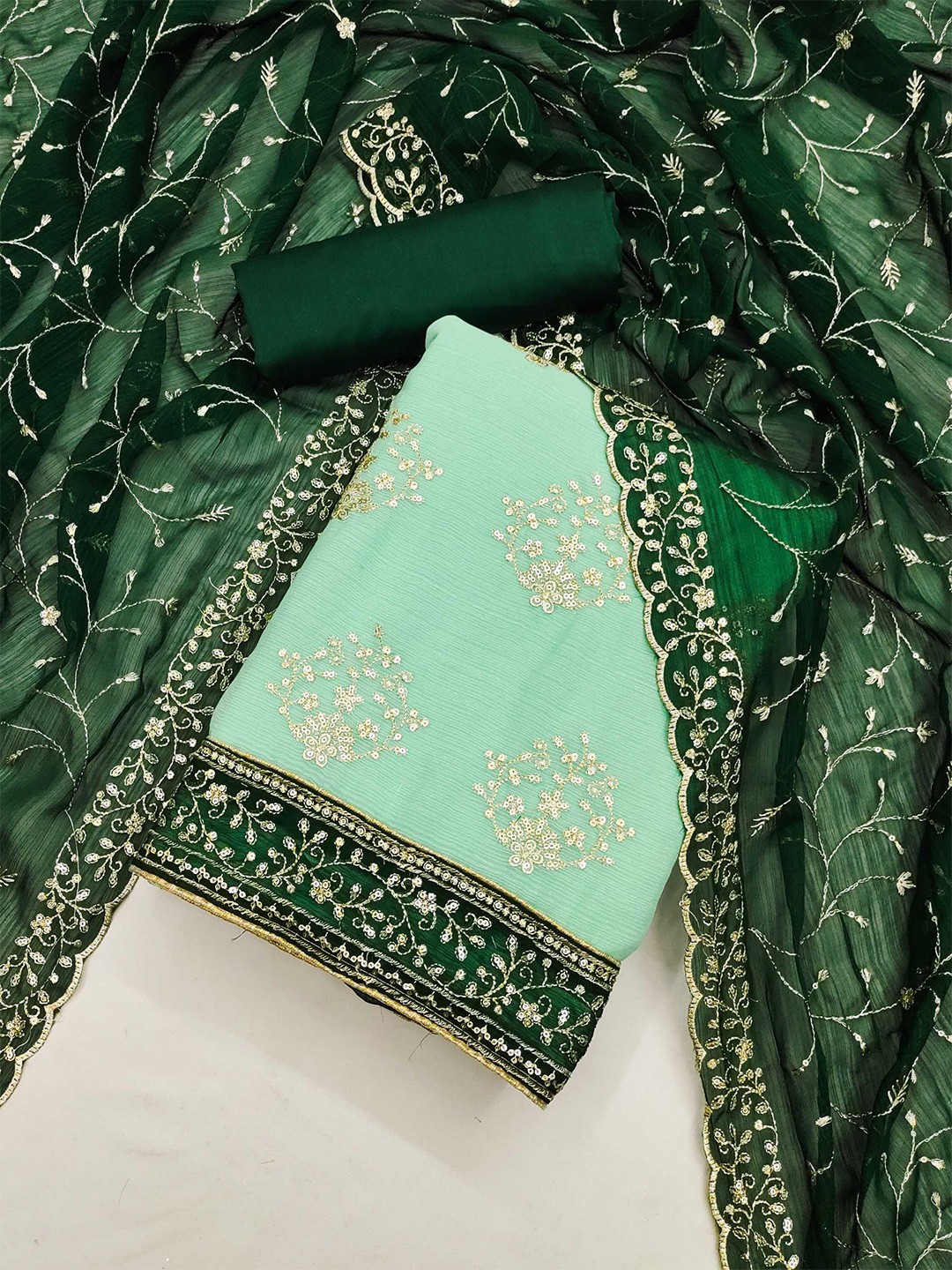 

KALINI Ethnic Motifs Embroidered Sequinned Unstitched Dress Material, Green