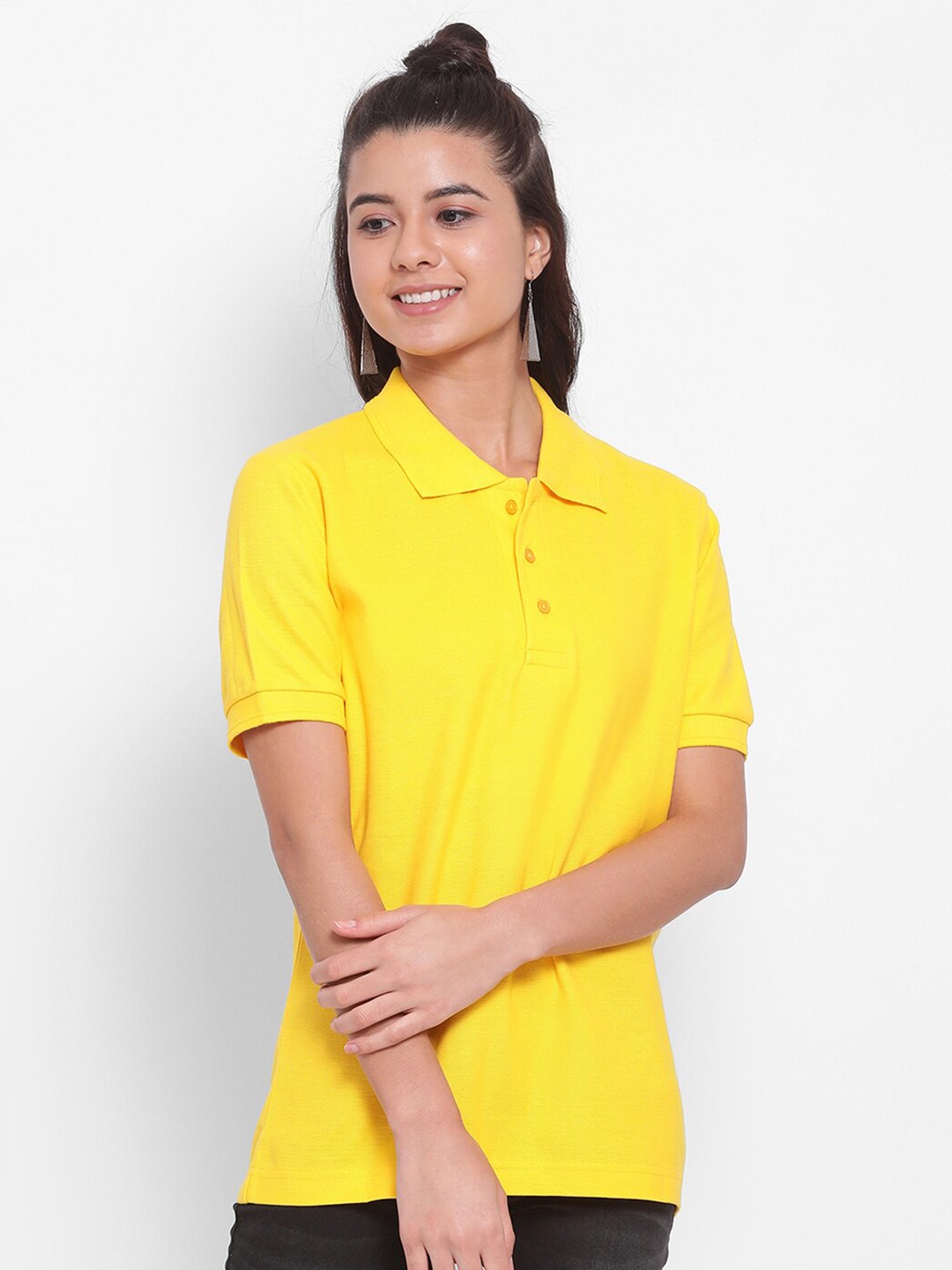 

YOLOCLAN Polo Collar Pure Cotton Casual T-shirt, Yellow