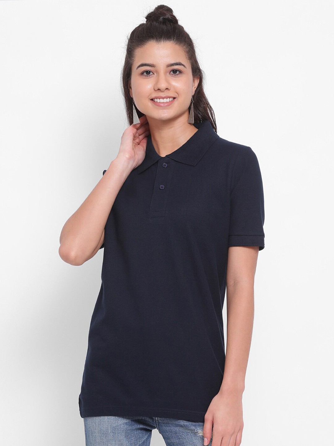 

YOLOCLAN Polo Collar Pure Cotton T-shirt, Navy blue